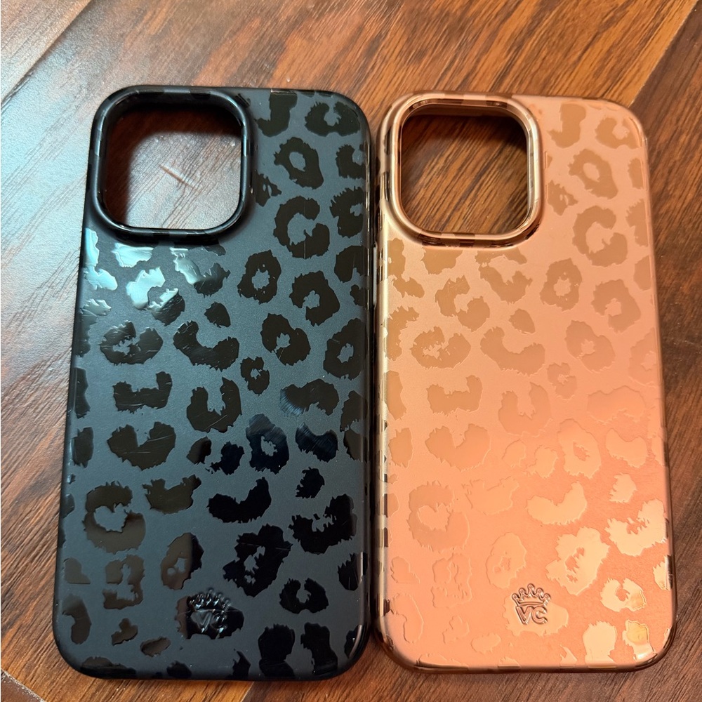 Velvet Caviar Leopard Print iPhone 14 Pro Max Case Set - Black and Rose Gold